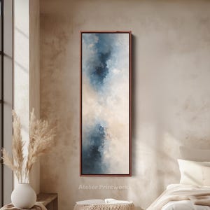 Long Narrow Blue Abstract Wall Art, Tall slim wall art, Vertical Wall Art, Long Vertical Wall Art, Large vertical wall art,  V0040