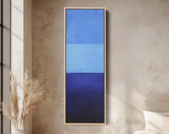 VERTICAL BLUE ABSTRACT Wall Art Framed Canvas Print Modern Minimal Painting for Bedroom or Office