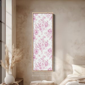 PINK VINTAGE FLORAL Vertical Wall Art Long Narrow Large Canvas, Tall slim wall art, Vertical Wall Art, Wall Art, Large Vertical Art - V0272