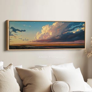 CLOUD LANDSCAPE Framed Canvas Wall Art Print, Long Horizontal Art, Wide Wall Art, Canvas Print, Large Panoramic Landscape - H0110