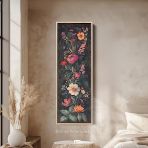 Floral Watercolour Wall Art Long Skinny Narrow Canvas, Tall Vertical Wall Art, Framed Wall Decor, Large Framed Canvas - V0254