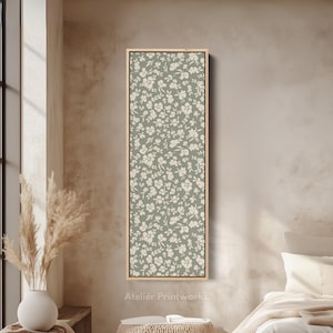 VINTAGE Cottagecore SAGE GREEN  Floral Wall Art Long Narrow Vertical Wall Art Large Canvas Decor, Large Canvas Art Work Large Framed V0266