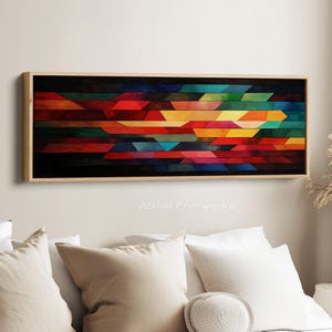 COLOURFUL GEOMETRIC Horizontal Wall Art Long Narrow, Wide Slim Wall Art, Horizontal Wall Art, Wall Art, Wide Skinny Wall Art, H0230