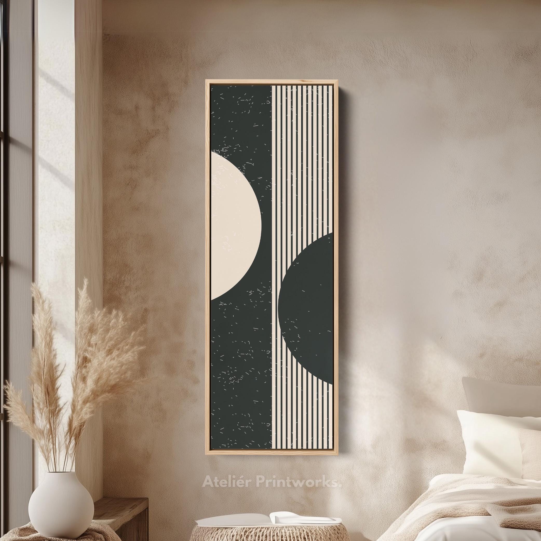 ABSTRACT HALF MOON Vertical Framed Canvas – Long Skinny Wall Art