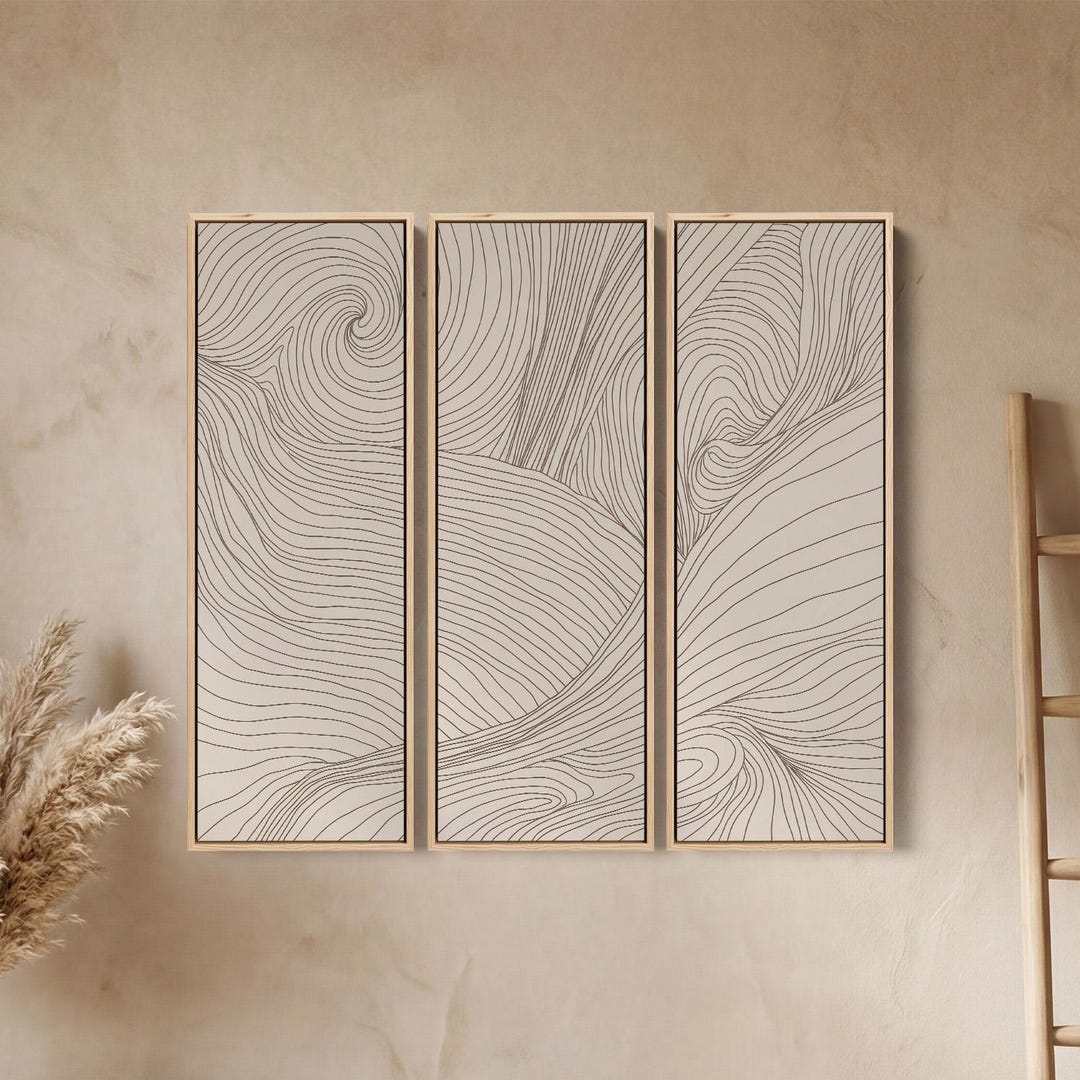 Set of 3 Minimalist Line Art Prints: Abstract Contour Design, Neutral ...