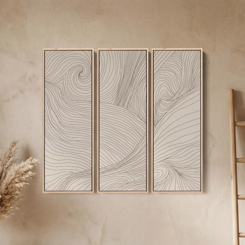 Set of 3 Minimalist Line Art Prints: Abstract Contour Design, Neutral ...
