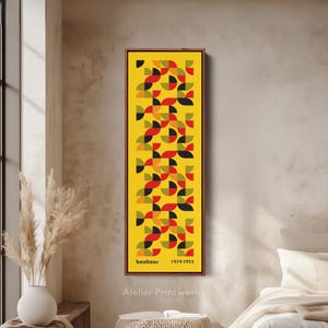 FRAMED BAUHAUS CANVAS Long Narrow Vertical Wall Decor, Large Geometric Wall Art, Art For Living room & Bedroom, Mid Century Modern - V0354