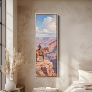 ABOVE CONSOLE ART Canyon Cowboy Canvas Tall Western Portrait Vertical Wall Art for Living Room Hallway Office