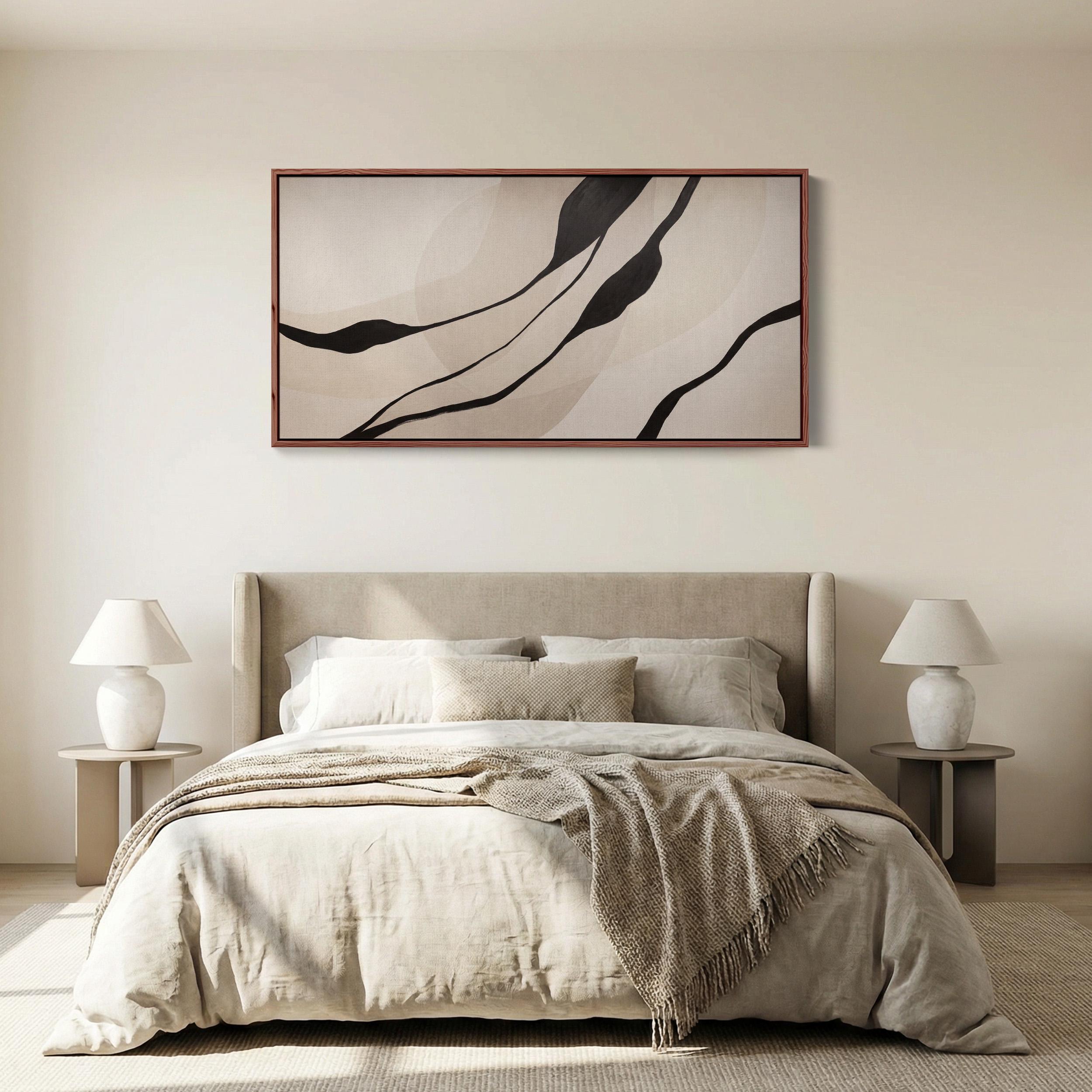 MINIMAL BOTANICAL FORM Wide Horizontal Wall Art Long Canvas Above Bed ...