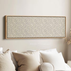 VINTAGE FRANZÖSISCH BLAU Blumenranken Große, breite horizontale Wandkunst gerahmte Leinwand, Minimal über dem Bettdekor, Wohnzimmerkunst, schmale Kunst - H0328