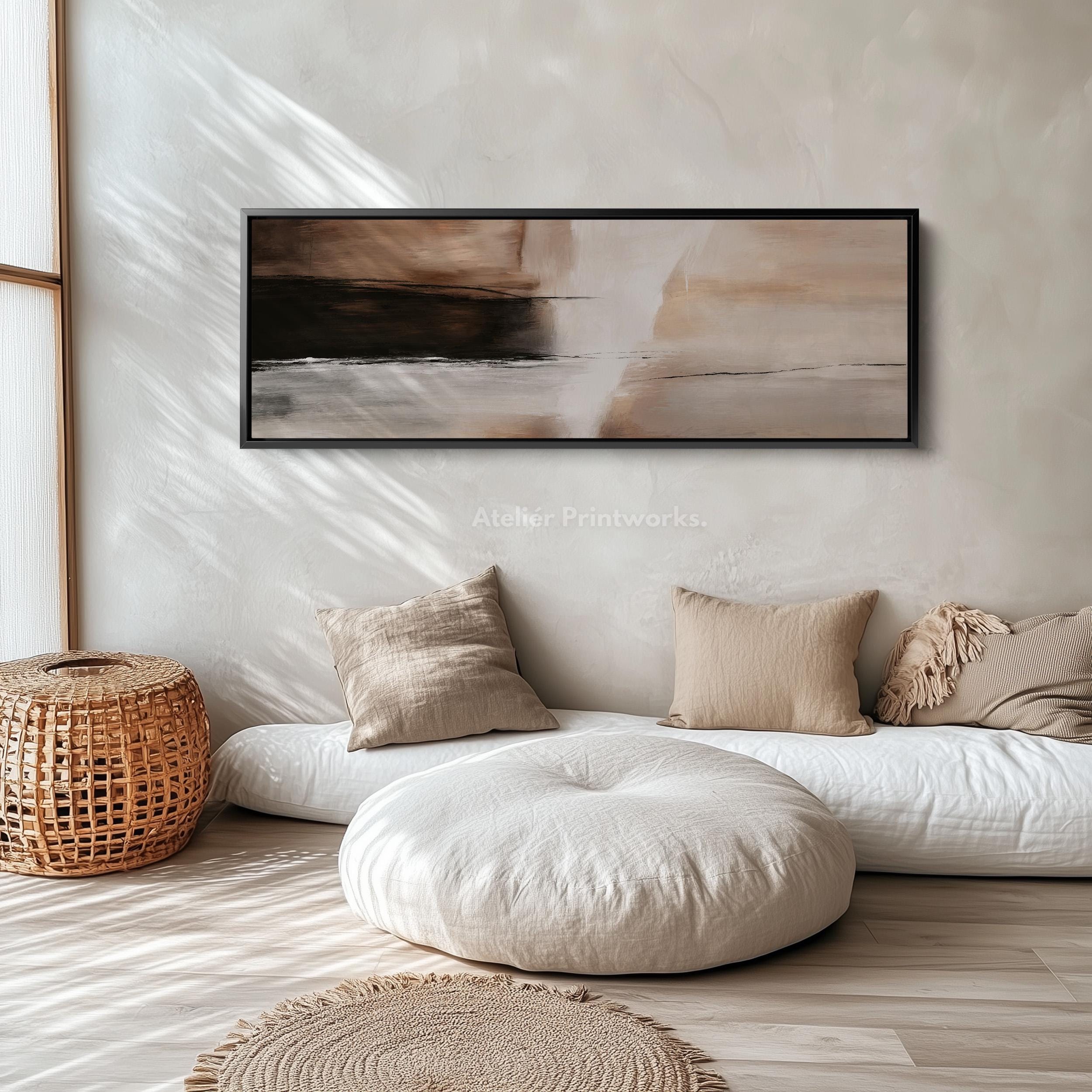 SOFT NEUTRAL ABSTRACT Horizontal Wall Art Above Bed Wall Art
