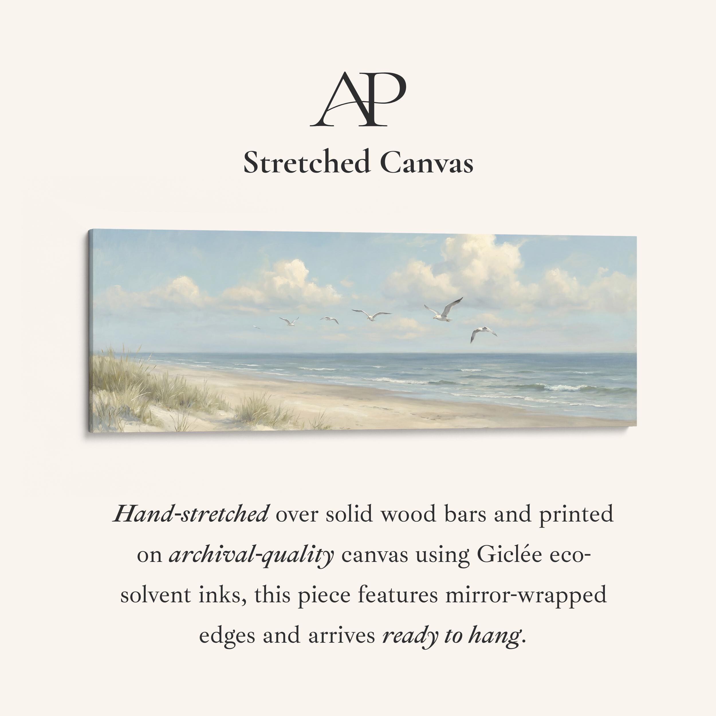 SEAGULL BEACH PANORAMA Wide Horizontal Wall Art Blue Grey Sky and Soft ...
