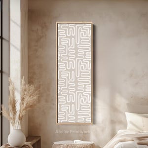 BEIGE BOHO ZEN Long Narrow Wall Art, Tall slim wall art, Vertical Wall Art, Long Vertical Large Wall Art - V0302