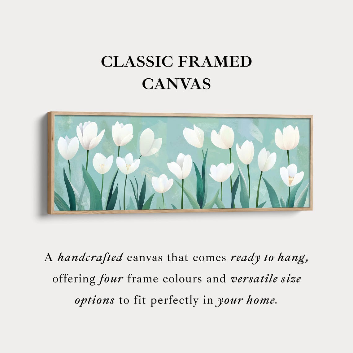 Horizontal Floral Wall Art White Tulip Canvas Print Long Botanical ...