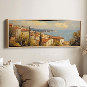 COASTAL SEASCAPE Framed Canvas Wall Art Print, Long Horizontal Art, Wide Wall Art, Canvas Print, Large Panoramic Landscape  H0127