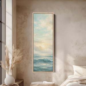 LONG WALL ART Oceaan zonsopgang canvas hoog zeegezicht verticale print smalle kust decor voor slaapkamer hal