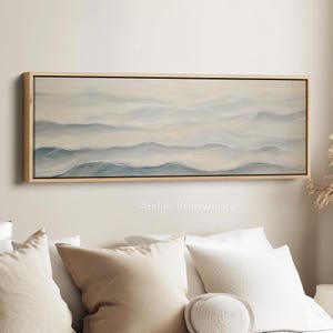 ABSTRACT OCEAN WAVES Large Wide Horizontal Wall Art Framed Canvas, Minimal Above Bed Decor, Living Room Art, narrow Wall Art - H0191