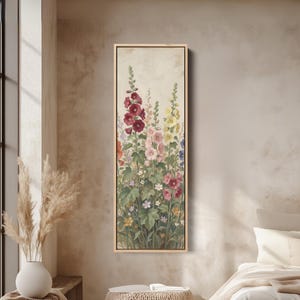 LONG WALL ART Cottage Garden Flowers Tall Vertical Canvas Narrow Botanical Print for Bedroom Hallway Living Room