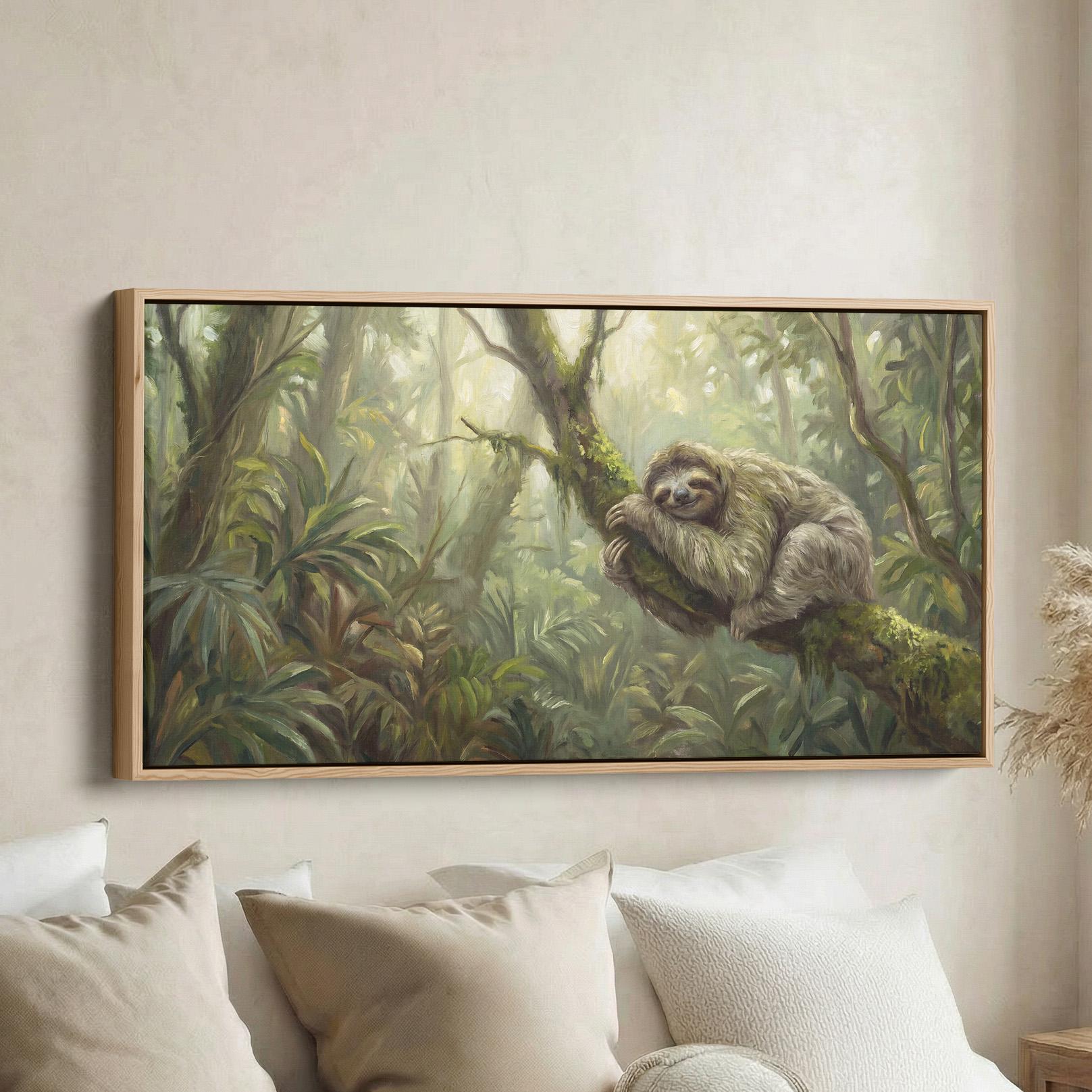 Sloth Horizontal RAINFOREST SLOTH SCENE Wide Horizontal Wall Art Long Canvas Above Bed ...