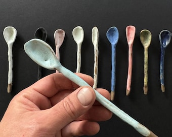 Handmaded Rustic Spoon, Black Ceramic Teaspoon, Coffee Spoon, Ceramic Spoon, Hand Thrown Spoon, Pottery Spoon, Gift For Tea Lover, Xmas Gift