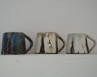 Handmade Stoneware Tea Mug with Saucer: Rustic Pottery Cup