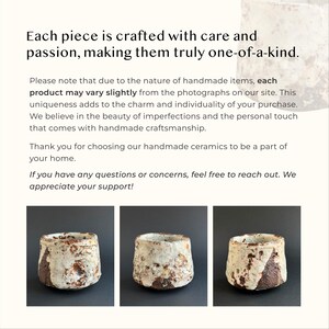 May include: Three ceramic cups with a white glaze and brown accents. The cups are handmade and have a unique, rustic look.