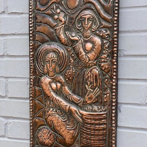 Vintage Copper Repoussé Wall Art 1972  Handcrafted Embossed Panel Mid Century Modern Metal Artwork
