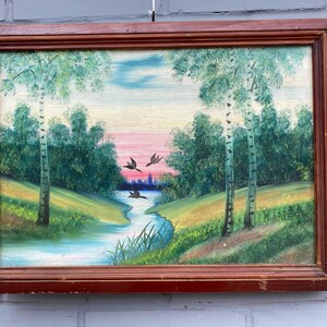 Pintura al óleo Pintura de cartón Pintura coleccionable Arte de pared Regalo para ella de Ucrania Decoración primitiva Decoración del hogar Encanto vintage