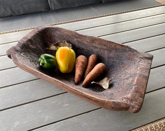 Vintage Wooden Dough Trough • Antique Hand-Carved Trencher • Rustic Farmhouse Decor • 20.4” x 11” x 3.5” Bowl Vintage Sharm Gift