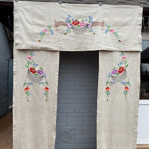 Vintage Ukrainian linen embroidered curtains vintage drapes Country style rural kitchen Home Decor Antique textiles Vintage charm Gift