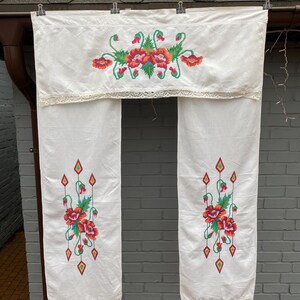 Vintage Ukrainian linen embroidered curtains vintage drapes Country style rural kitchen Home Decor Antique textiles Vintage charm Gift