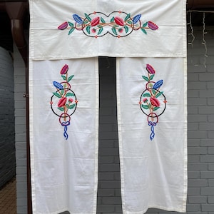 Vintage Ukrainian linen embroidered curtains vintage drapes Country style rural kitchen Home Decor Antique textiles Vintage charm Gift