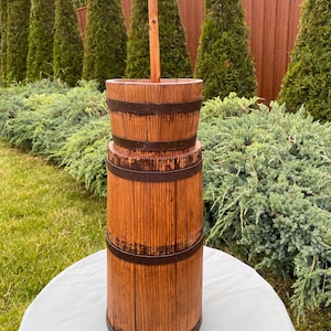 Wooden butter churn  Farmhouse garden wooden decor Rustic style Antique wooden bowl Vintage charm Gift for him her Primitive style