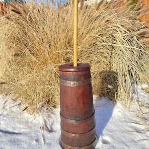 Wooden butter churn  Farmhouse garden wooden decor Rustic style Antique wooden bowl Vintage charm Gift for him her Primitive style