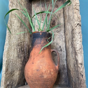 Old glazed clay jug Terracotta brown pottery crock Rural ceramic ancient vase Rustic folk pot Ukrainian ceramic pitcher Gift for her