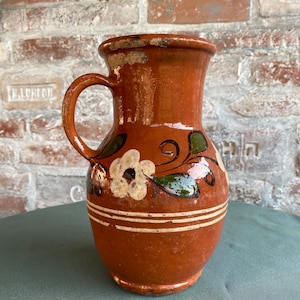 Old glazed clay jug Terracotta brown pottery crock Rural ceramic ancient vase Rustic folk pot Ukrainian ceramic pitcher Gift for her