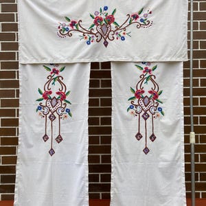 Vintage Ukrainian linen embroidered curtains vintage drapes Country style rural kitchen Home Decor Antique textiles Vintage charm Gift