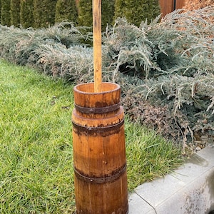 Wooden butter churn  Farmhouse garden wooden decor Rustic style Antique wooden bowl Vintage charm Gift for him her Primitive style