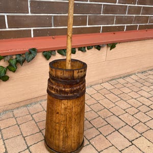 Small wooden butter churn  Farmhouse garden wooden decor Rustic style Antique wooden bowl Vintage charm Gift for him her Primitive style