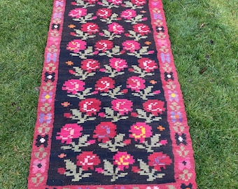 Wool kilim rug Large carpet Bessarabian moldovan kilim Romania kilim Floral rug Handwoven rug Bohemian decor Boho rug Rustic home decor