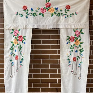 Vintage Ukrainian linen embroidered curtains vintage drapes Country style rural kitchen Home Decor Antique textiles Vintage charm Gift