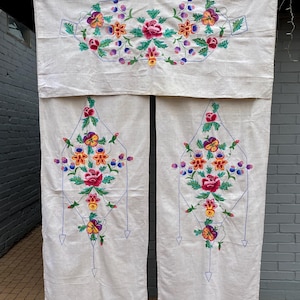 Vintage Ukrainian linen embroidered curtains vintage drapes Country style rural kitchen Home Decor Antique textiles Vintage charm Gift