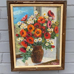 Pintura al óleo Pintura en cartón Pintura de bodegones Arte de pared Regalo para ella de Ucrania Decoración primitiva Decoración del hogar Encanto vintage