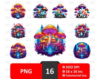Psychedelic Mushroom PNG Clipart: Trippy Art, Commercial Use (Digital Download)