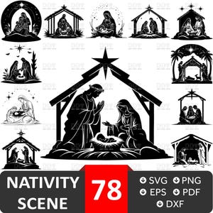 Nativity Svg, Sylwetka Narodzenia, Scena Narodzenia Svg, Nativity Cricut, Pliki Cięcia Narodzenia, Boże Narodzenie SVG, Użytek Komercyjny, Pobieranie Cyfrowe