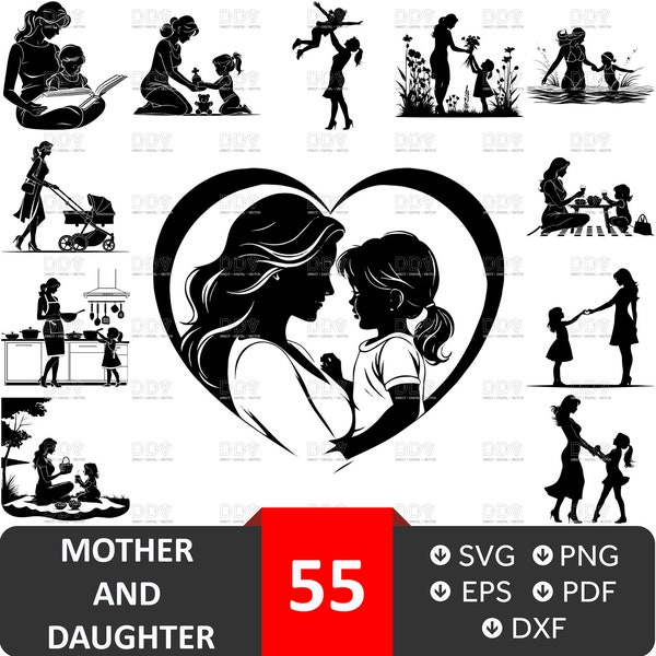 Mother and daughter Svg Bundle, Vector File, Mother svg, Daughter svg, Mom svg, Womans svg, Mom and Daughters svg, Digital Download