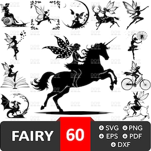 Fée Svg, fichier vectoriel fée, fée magique svg, svg fée Bundle, Silhouette de fée, fichiers Svg pour Cricut, fée tshirt png, téléchargement numérique