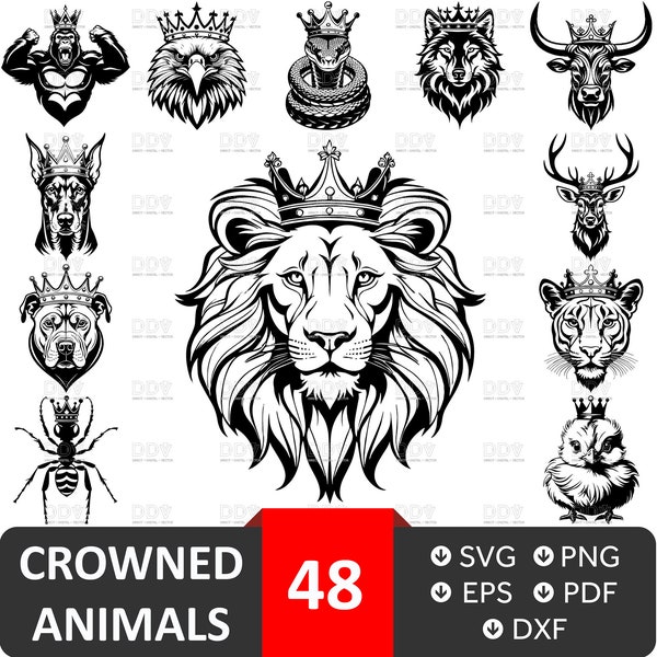 Crowned Animals svg bundle, Crown shirt design, Animal crown svg, Crown svg, Vector File,Animal crown cricut,Lion crown Svg,Digital download