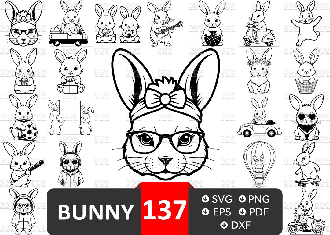 Bunny SVG & PNG Digital Download – Cute Rabbit Clipart, Cartoon Bunny ...