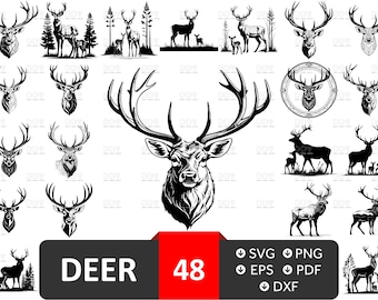 Hirsch Silhouette SVG Bundle: 48 Schnittdateien (Digitaler Download)